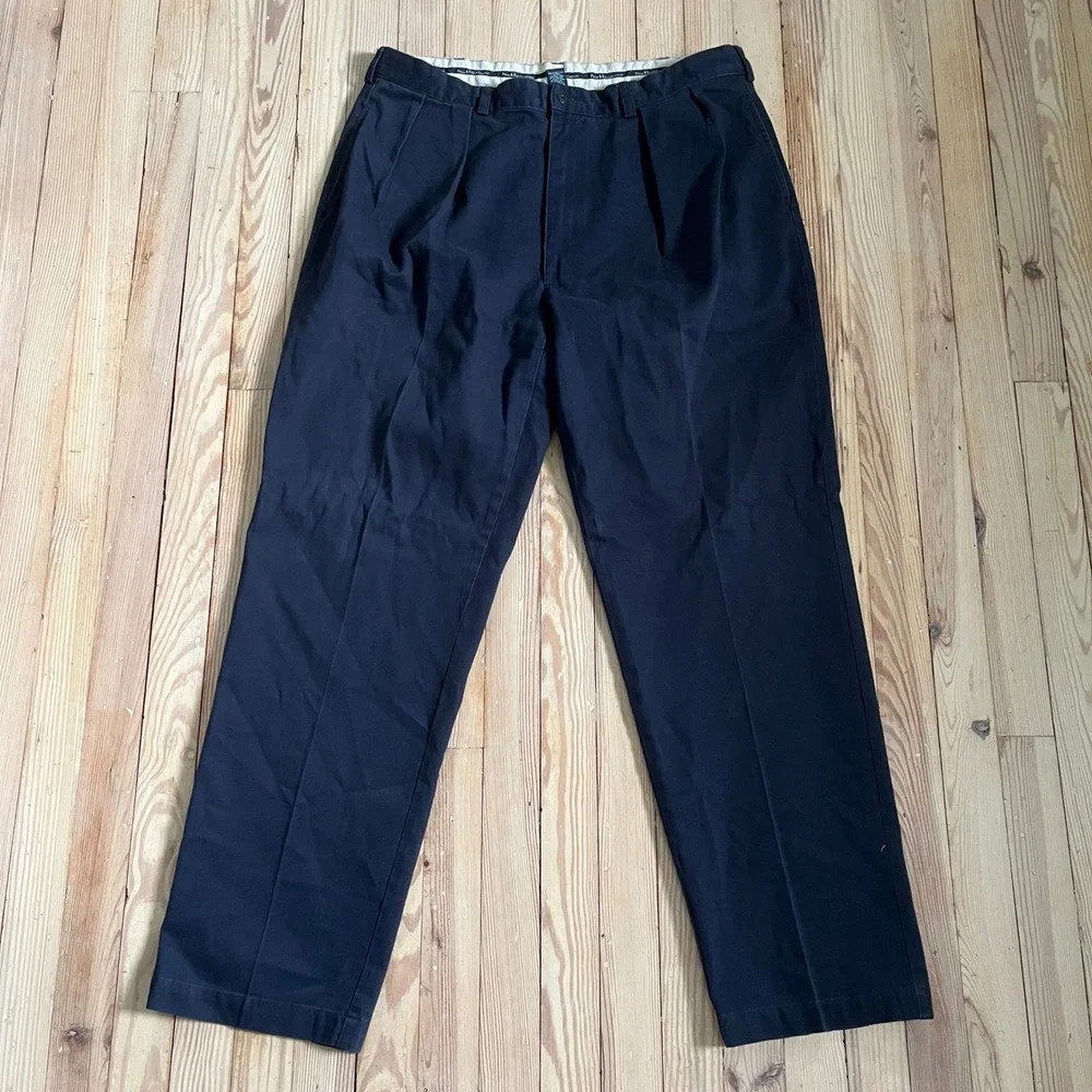 Polo Ralph Lauren Andrew Pant Men 40x34 Navy Blue Double Pleated Cotton Chinos